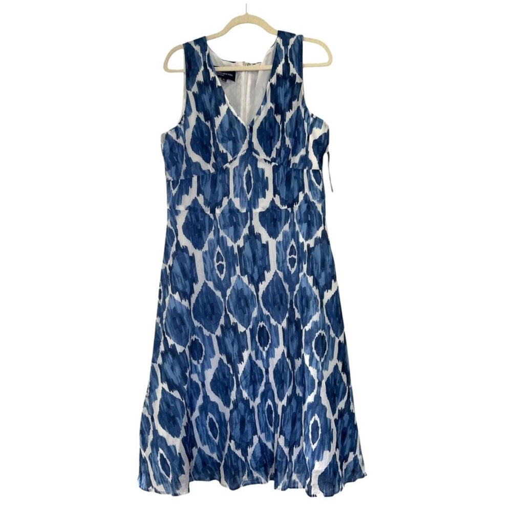 Jones New York Signature Blue White Ikat Print Sleeveless Midi Dress 16 NWT
